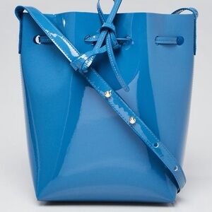 Mansur Gabriel Mini Mini Patent Bucket Crossbody Bag in Sea Blue